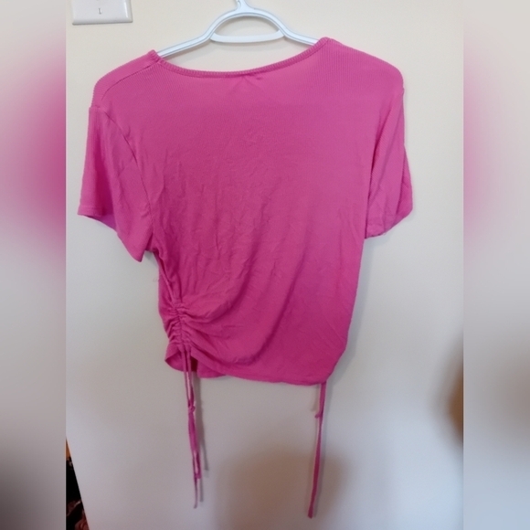 Bluenotes Women's Pink Ruched Casual Tie Up Top Summer Spring Size Large - Picture 3 of 8